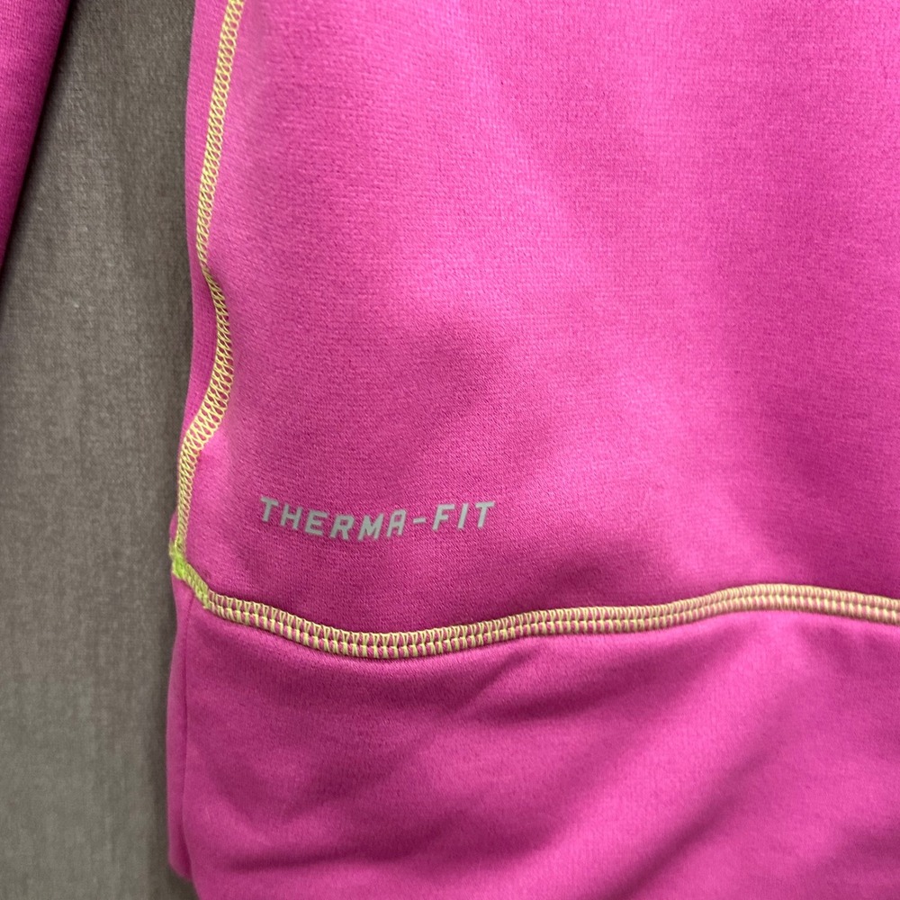 Nike Therma-Fit Script Pullover Hoodie Pink Neon Green Thumbholes‎ M - Picture 5 of 8